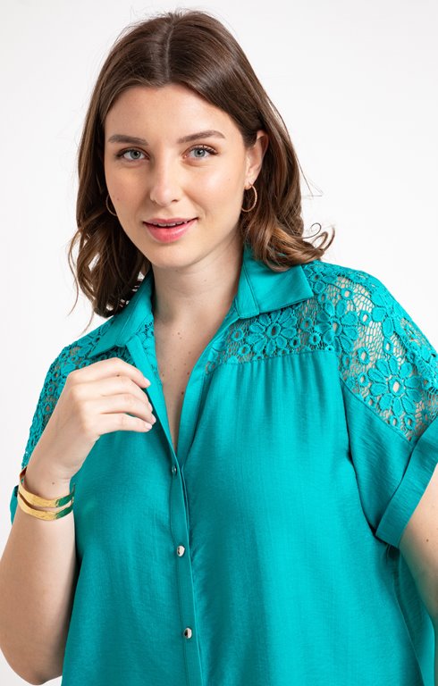 Chemise Avec Dentelle Paules Turquoise Toscane