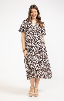 Robe mi longue imprimé col lacet