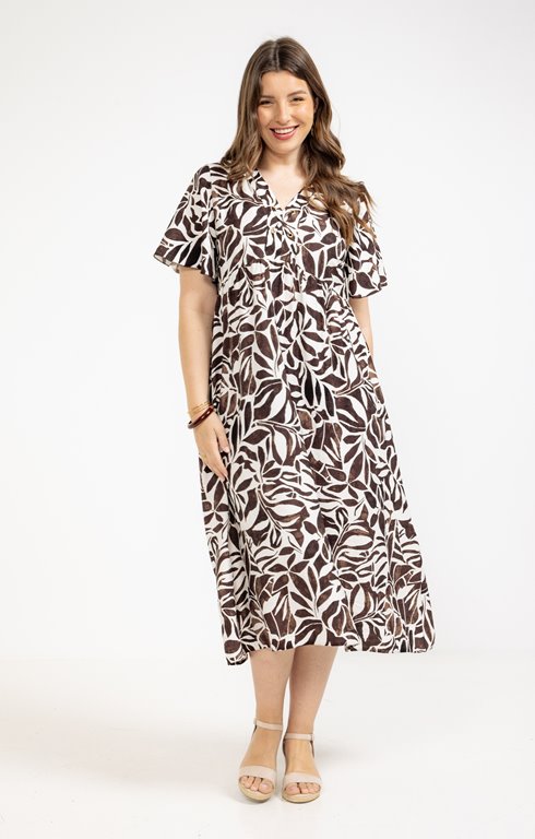 Robe mi longue imprimé col lacet