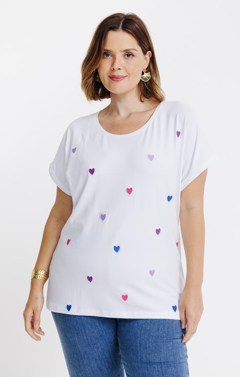 Tee-shirt avec  broderies coeurs