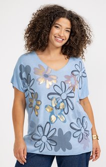 Tee-shirt maille fine imprimé fleurs
