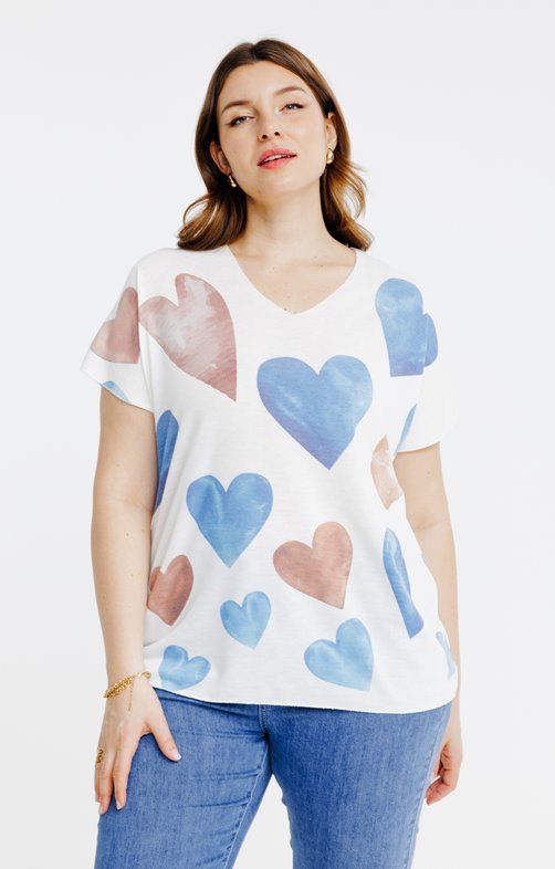 Tee-shirt maille fine imprimé coeurs