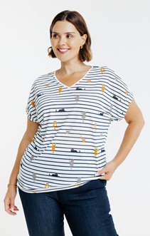 Tee-shirt rayé avec chats
