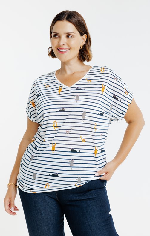 Tee-shirt rayé avec chats