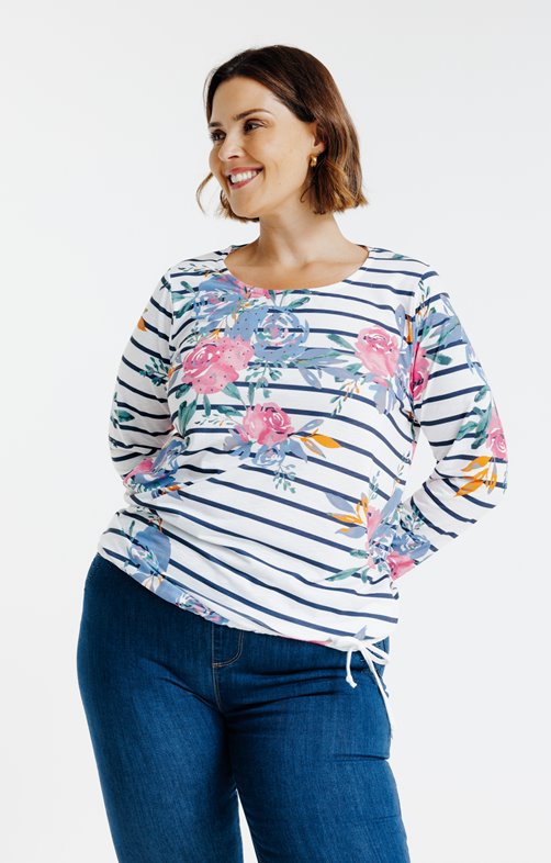 Tee-shrit rayé imprimé fleurs