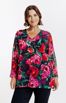 Tee-shirt bi-matière imprimé fleurs