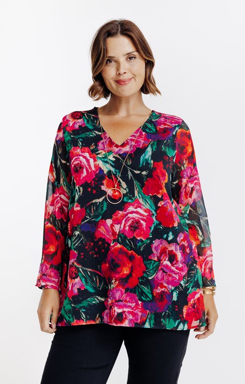 Tee-shirt bi-matière imprimé fleurs