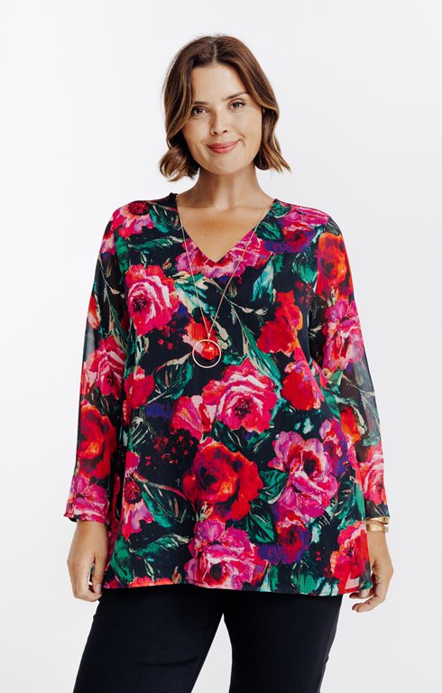 Tee-shirt bi-matière imprimé fleurs