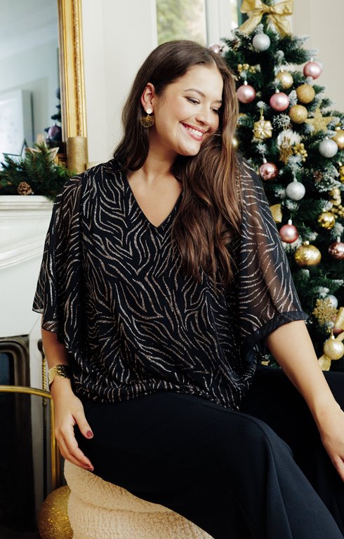 PONCHO imprimé paillettes, encolure V