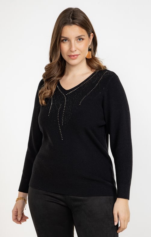 Pull col V avec strass