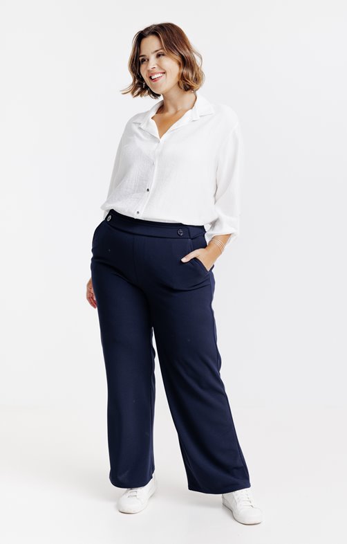 Pantalon large uni bouton ancre