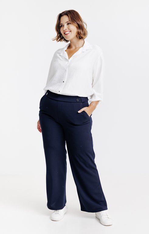 Pantalon large uni bouton ancre