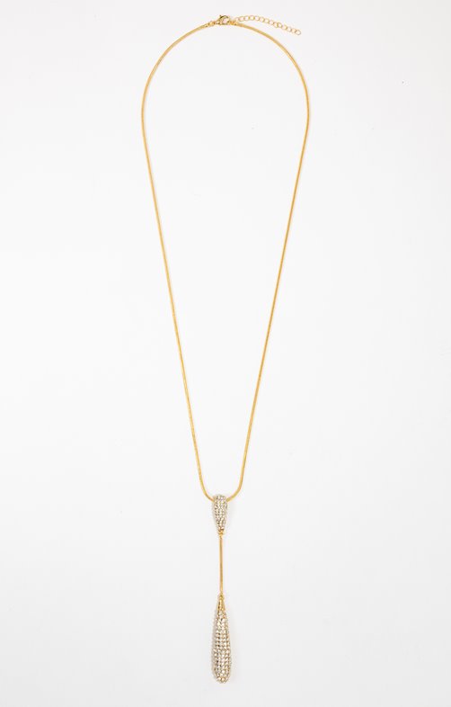 Sautoir doré pendentif goutte strass