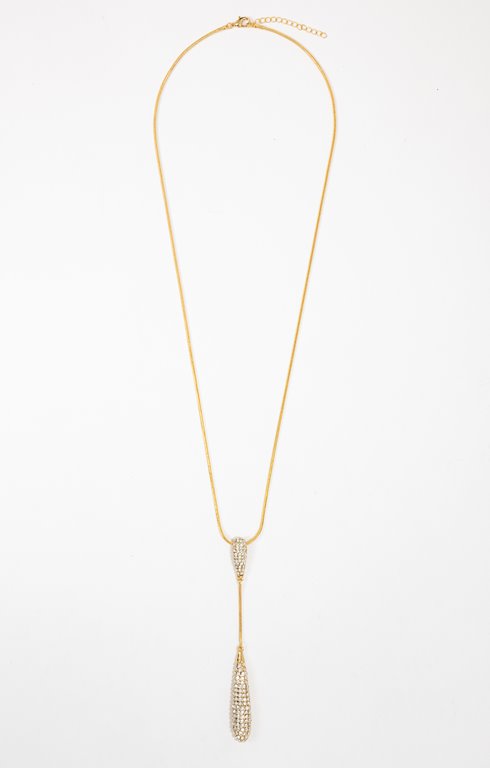 Sautoir doré pendentif goutte strass
