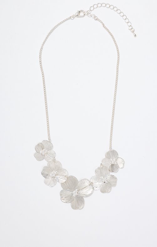 Ras-de-cou 5 fleurs silver