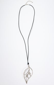 Sautoir grosse feuille silver