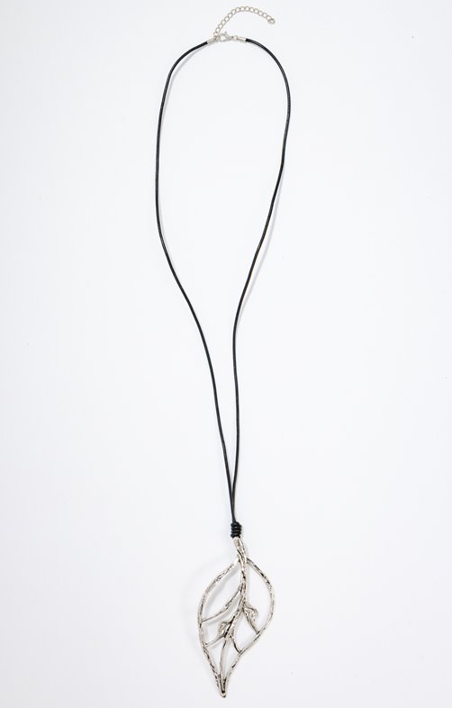 Sautoir grosse feuille silver