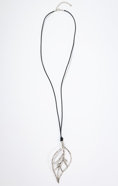 Sautoir grosse feuille silver
