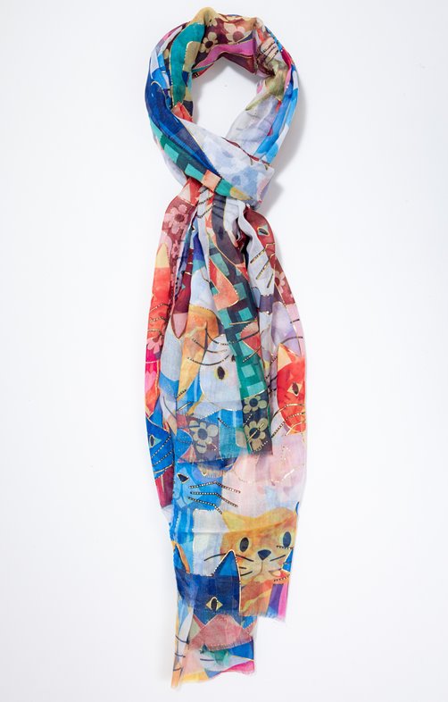 Foulard imprimé chats multicolore