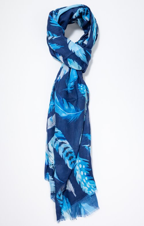 Foulard imprimé plumes bleues