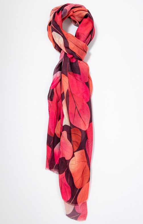 Foulard imprimé feuilles en camaïeu