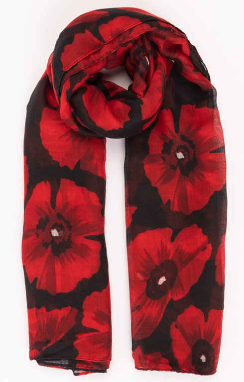 Foulard fond noir fleur rouge