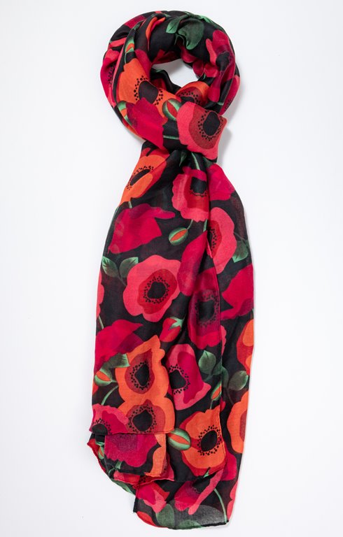 Foulard fond noir imprimé coquelicots