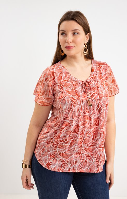 Tee-shirt imprimé feuilles pampilles