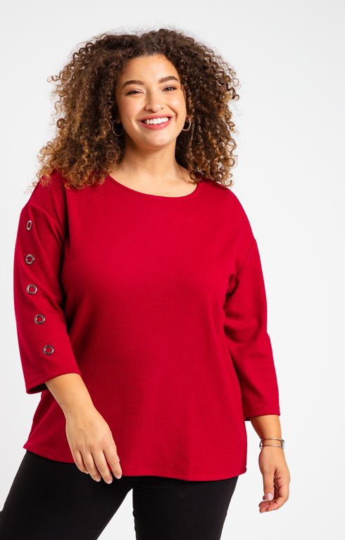 Tee-shirt uni avec oeillets sur manches 