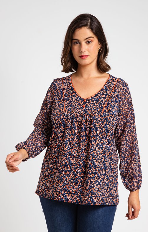 Tee-shirt imprimé fleurs avec plastron 
