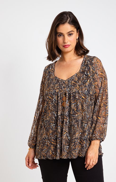 Tee-shirt dentelle imprimé avec collier 