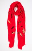 Foulard imprimé plume fond rouge