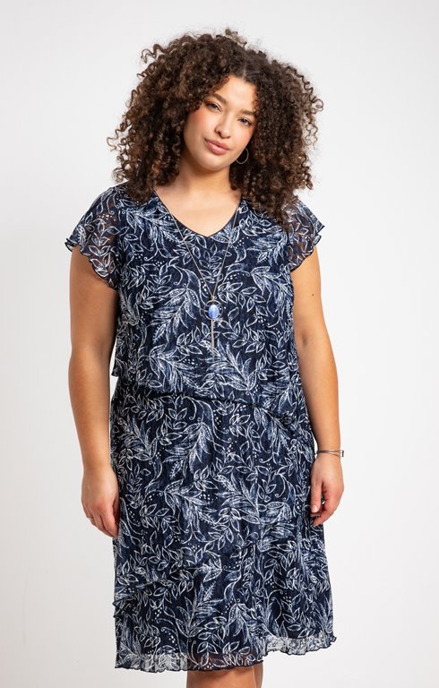 Robe Esprit Midi Vintage - Col Rond Manches Ballon - Gris Imprimé - Taille 40