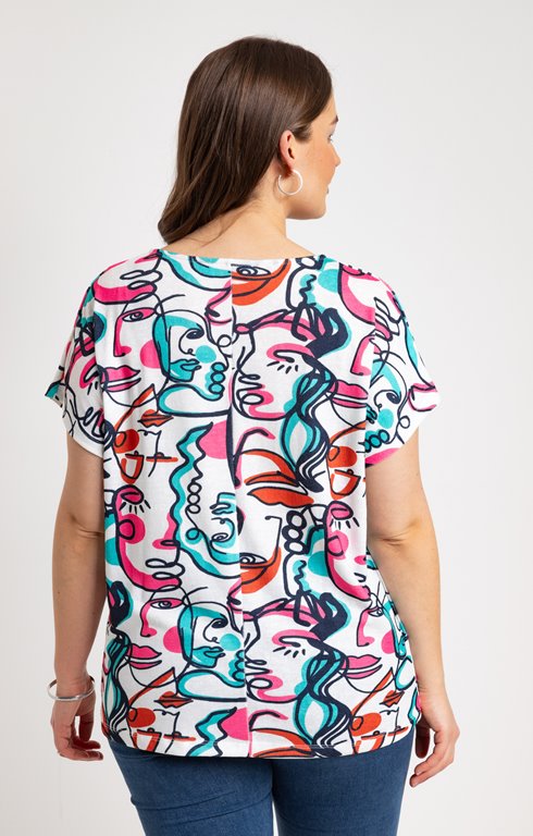 T-shirt Imprimé Visages De Femmes - Marque 'Un Point C'est Tout' - Taille 42, Occasion Très Bon état