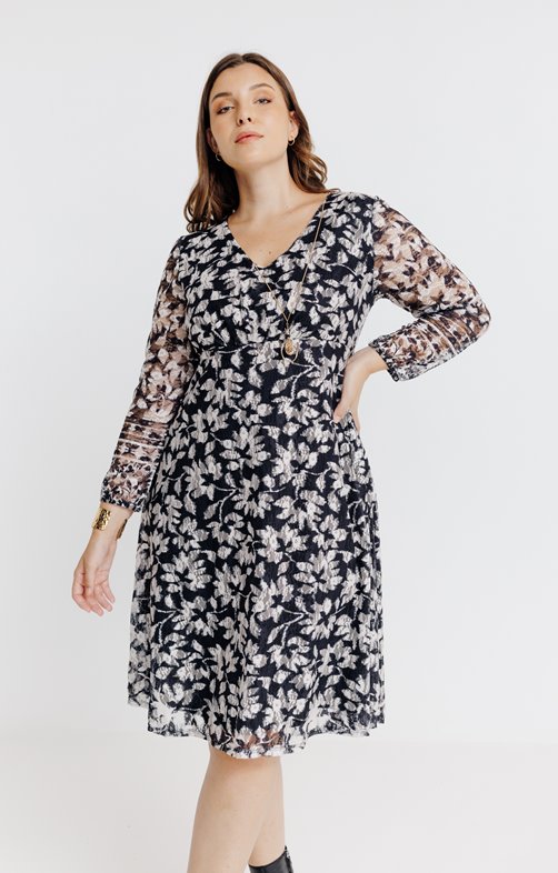 Robe en dentelle fleurs bicolore 42 97 NOIR Toscane