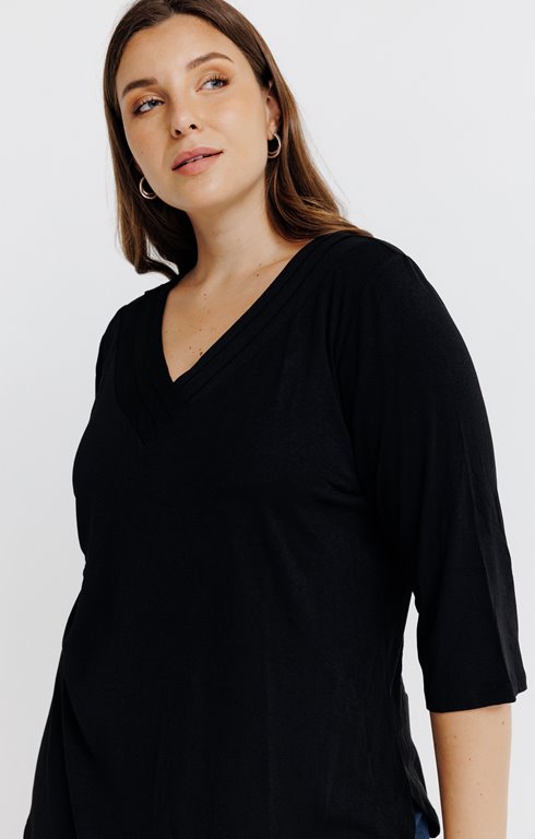 T-shirt Femme Manches 3/4 évasées - Col V, Couleur Unie Ou Dégradé - Style Décontracté élégant - Pour Sortie, Maison, Vacances