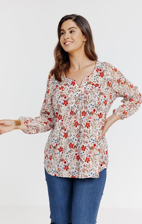 Tee-shirt imprimé petites fleurs boutons