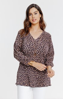 Tee-shirt plissé imprimé léopard