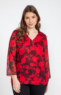 Tee-shirt imprimé floral noir/rouge