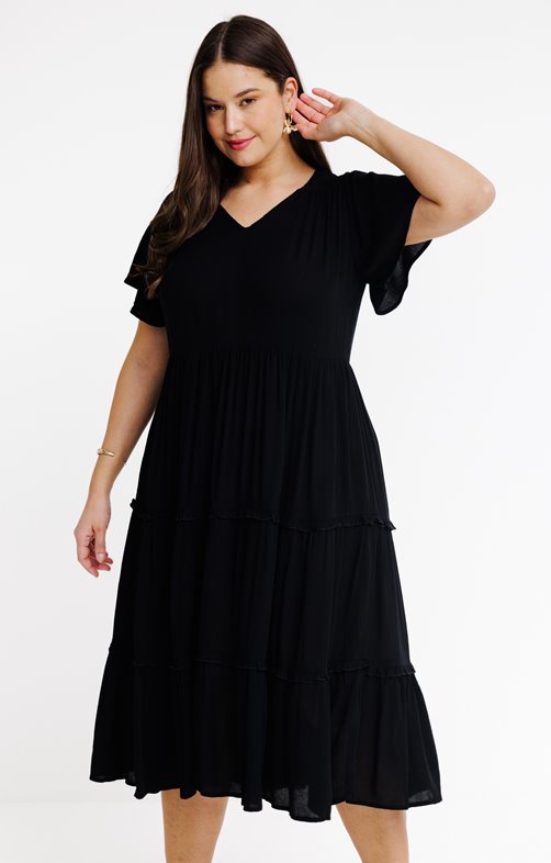 Robe longue évasée unie