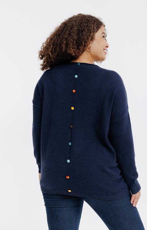 Pull jauge fine col rond avec boutons