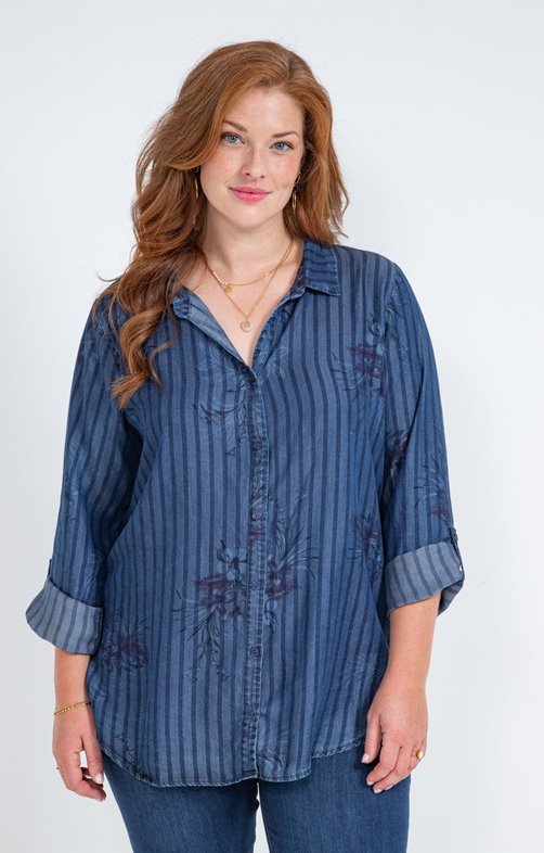 Chemise rayée en lyocell imprimé fleurs