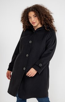 Manteau uni à capuche boutonné