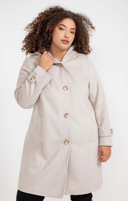 Manteau uni à capuche boutonné