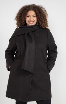 Manteau uni boutonné avec écharpe