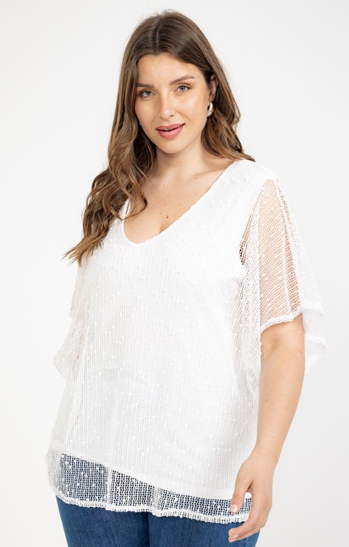 Tee-shirt forme poncho filet sequins