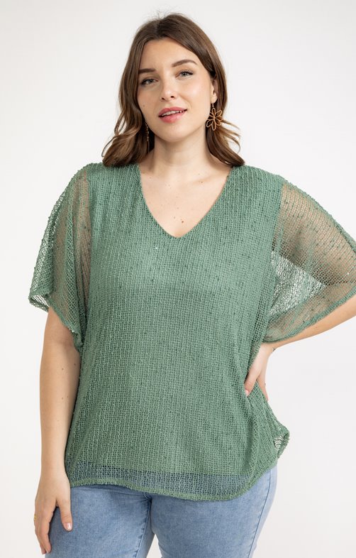 Tee-shirt forme poncho filet sequins