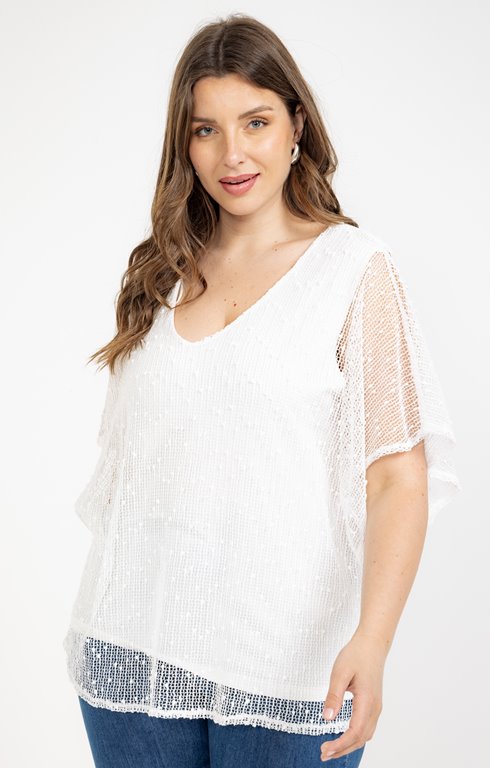 Tee-shirt forme poncho filet sequins