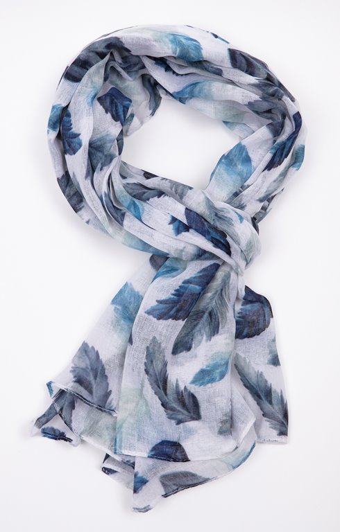 Foulard fond blanc motif plume