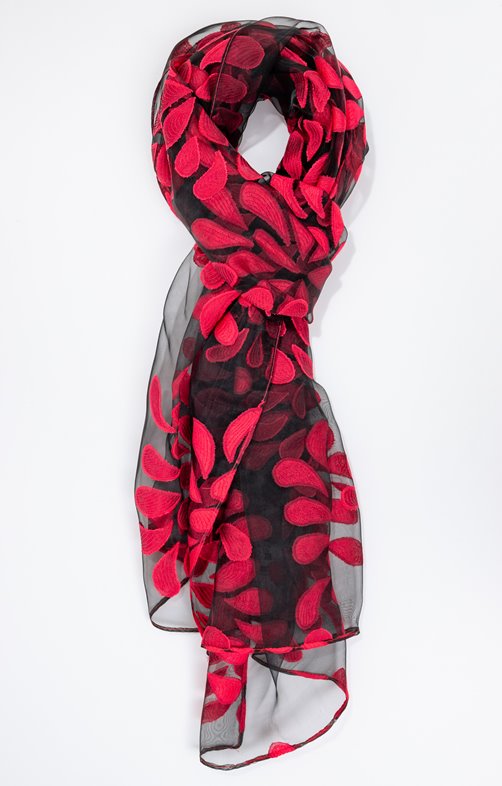 Foulard organza noir fleur rouge